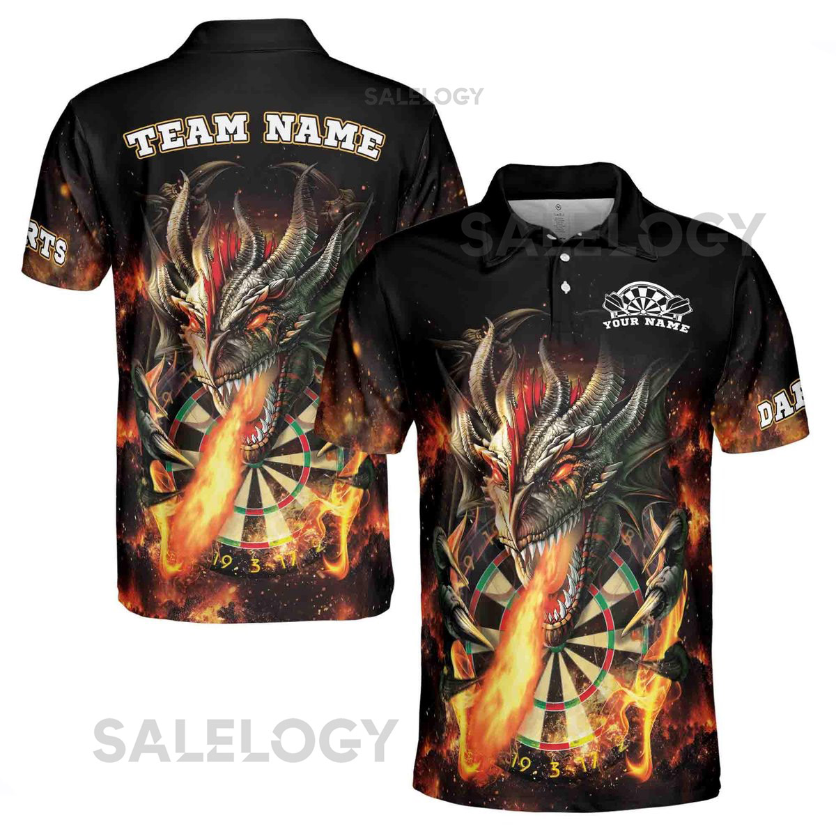 Custom Name Darts Dragon Flame Darts Team Men39s Polo Shirt S-5XL_71