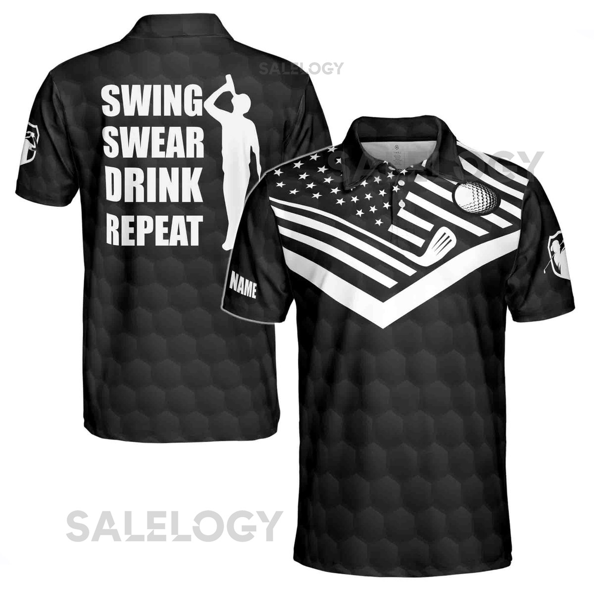 Custom Name American Golf Swing Swear Drink Repeat Polo Shirt S-5XL_42