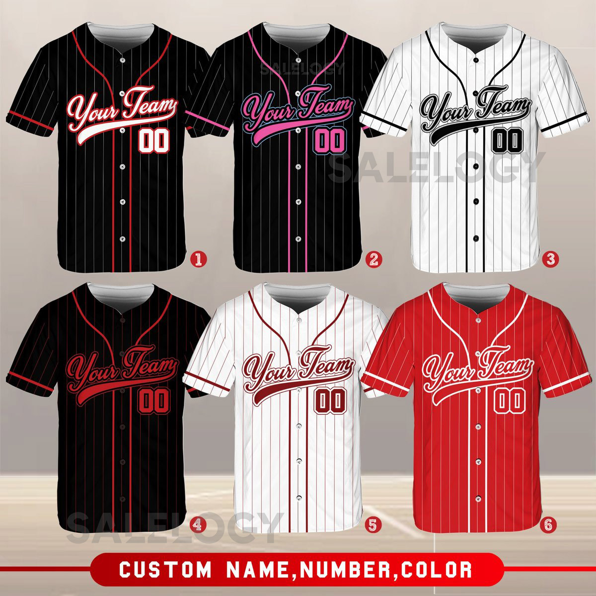 Personalized Team Name And Number Pinstripe Baseball Jersey Custom Stripe Line Color Baseball Jersey Baseball Jersey Uniform Baseball Fans_604