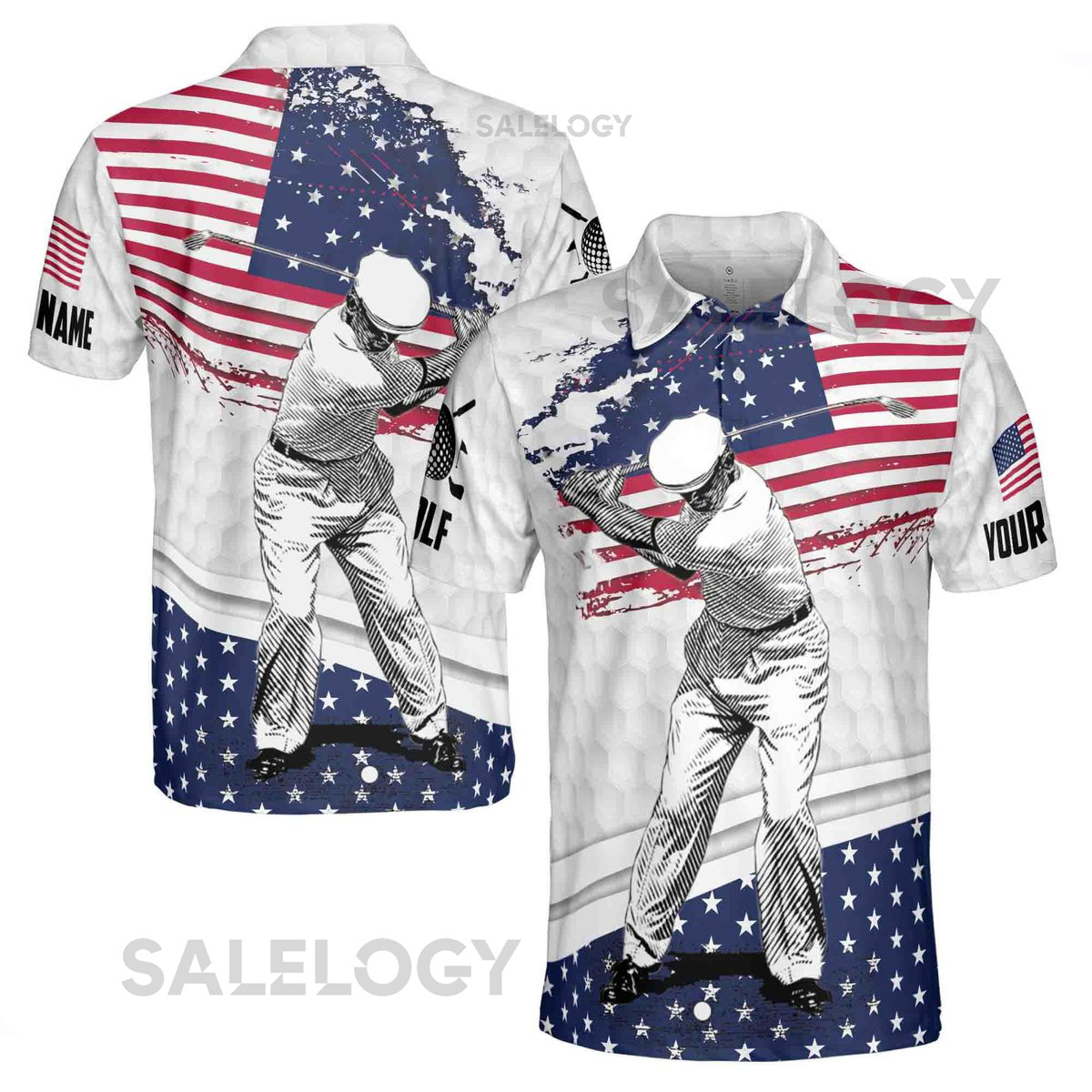 Funny American Golfer Retro American Flag USA Team Golfing Men's Polo Shirt S-5XL_484