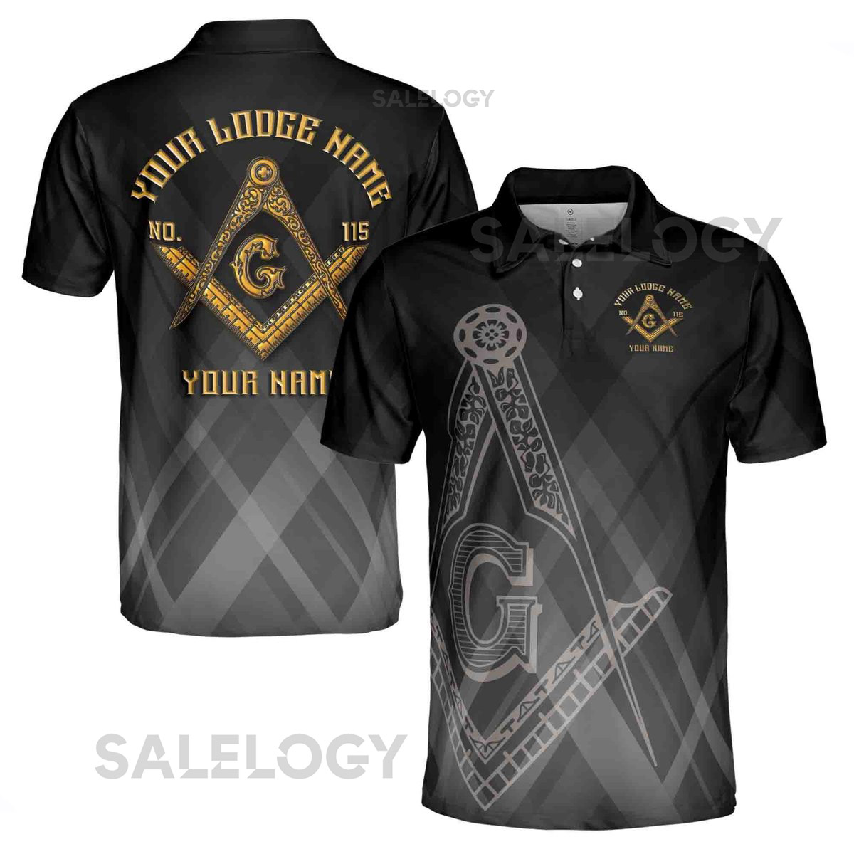 Customize Name Lodge Name Masonic Freemasonry Emblem Mason Black Men39s Polo Shirt S-5XL_300