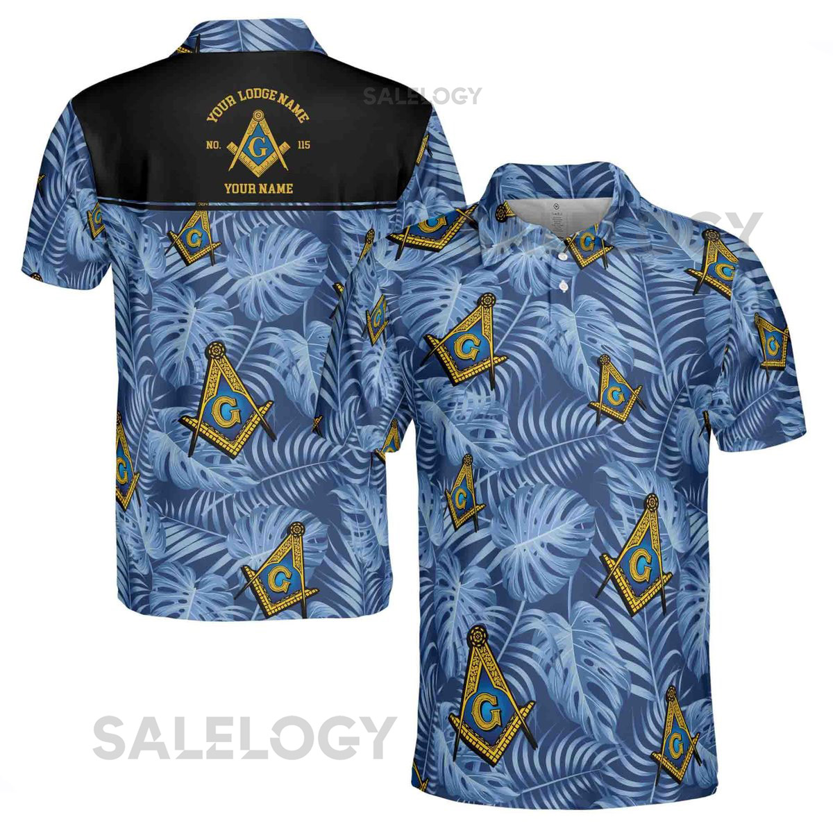 Customize Name Lodge Name Masonic Freemasonry Tropical Plants Blue Men39s Polo Shirt S-5XL_302