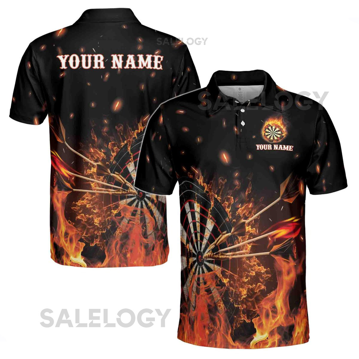 Custom Name Darts Flame Men39s Polo Shirt S-5XL_72