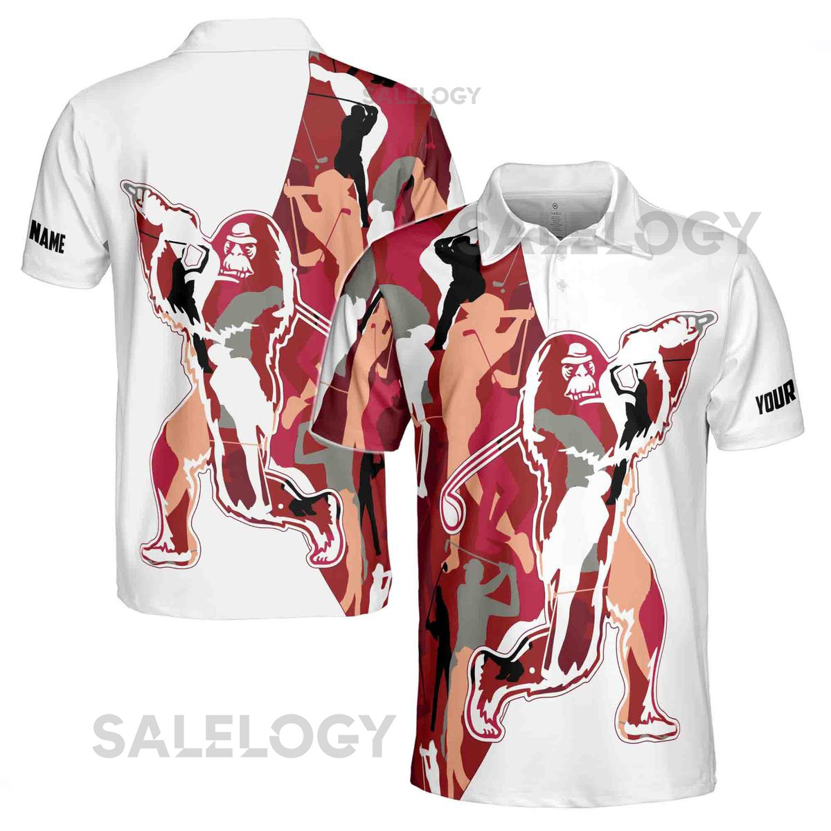 Custom Name Red Camo Bigfoot Golf Men39s Polo Shirt S-5XL_165