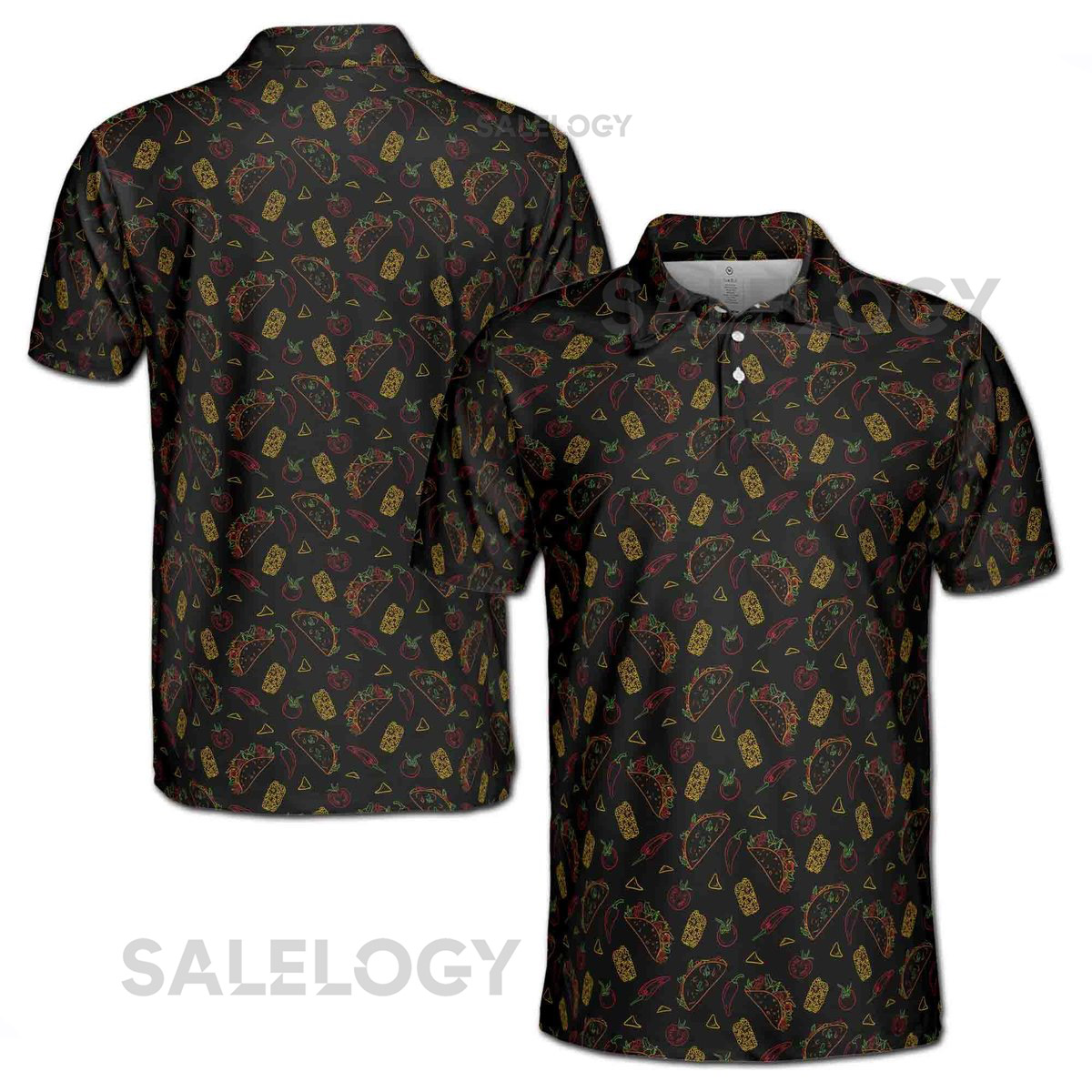 Funny Black Tiny Tacos Sketch Tequila Doodle Golf Men's Polo Shirt S-5XL_489