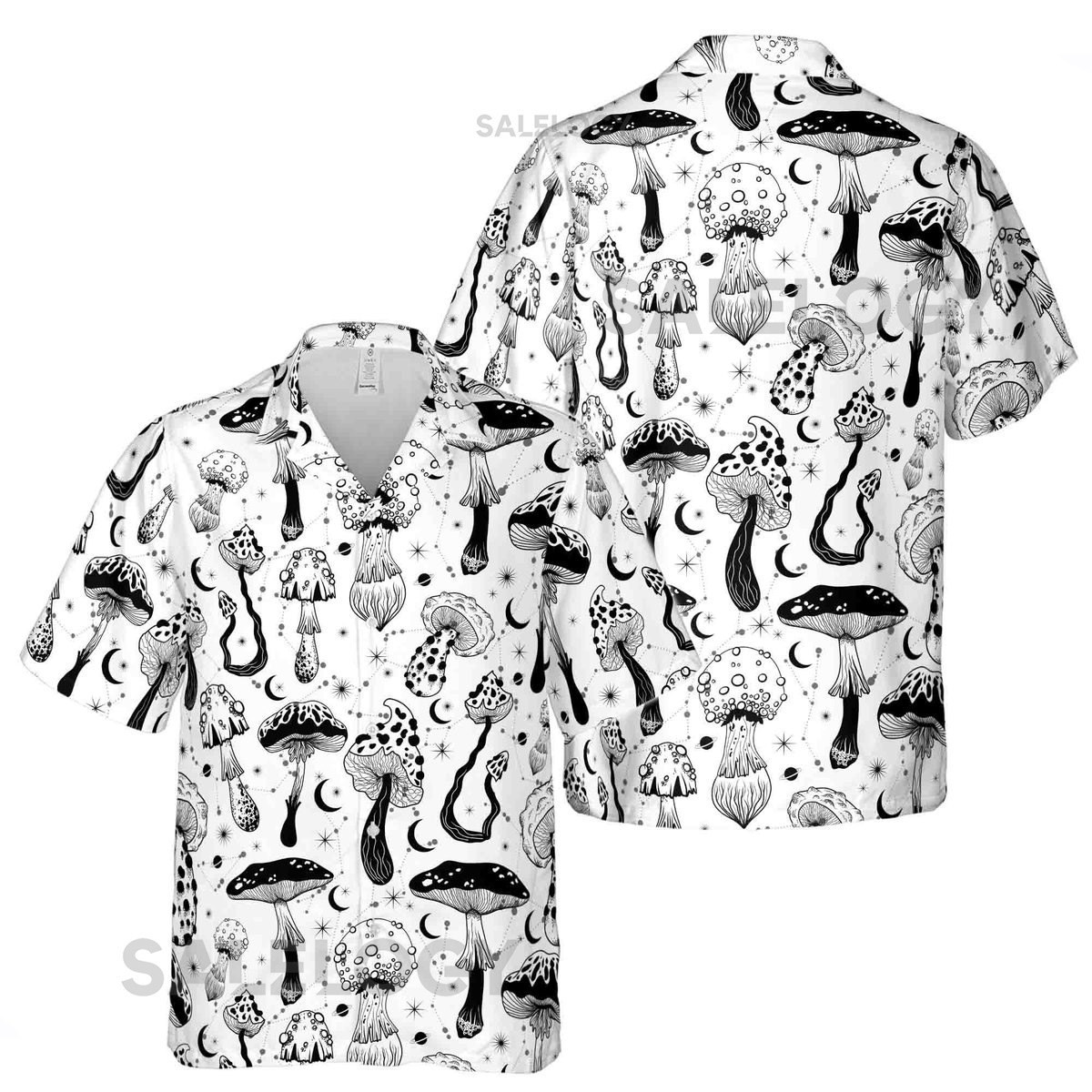 Black And White Casual Mushroom Hawaiian Shirt S-5XL_2