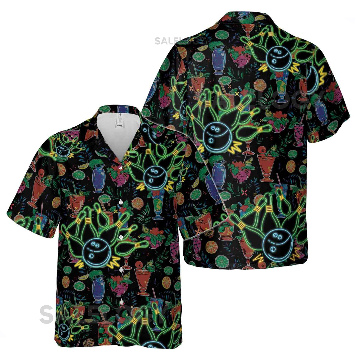Funny Neon Bowling Ball Cocktail Drinks Party Hawaiian Shirt S-5XL_48