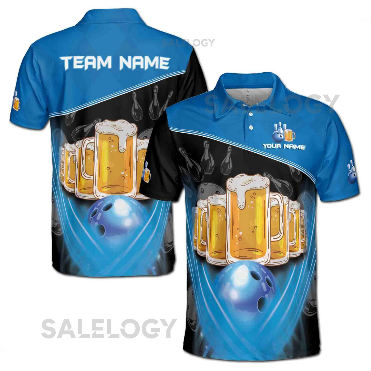 Custom Name Team Name Funny Beer Bowling Ball Men39s Polo Shirt S-5XL_194