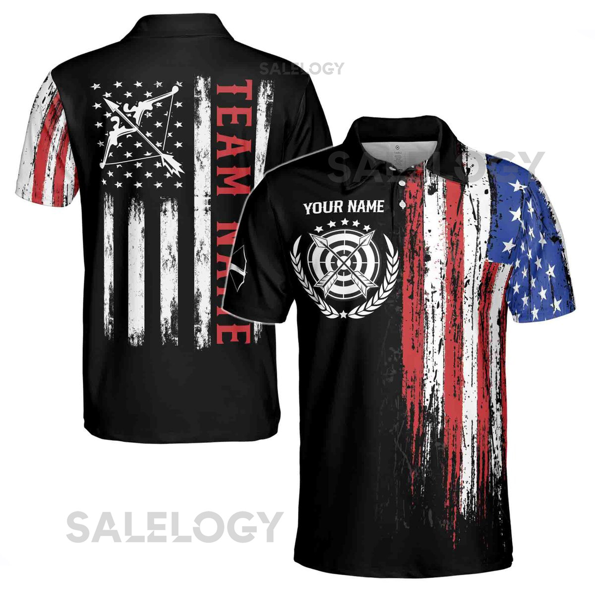 Custom Name Team Name Vintage American Flag Archery Men39s Polo Shirt S-5XL_205