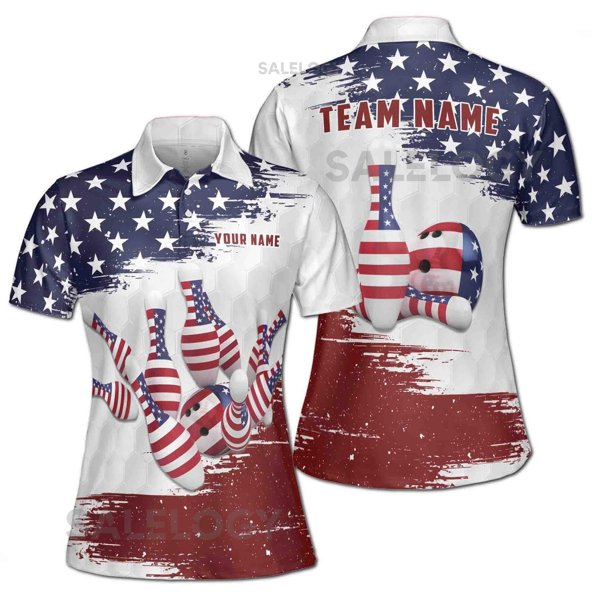 Customize Name Team Name American Flag Grunge Bowling Women39s Polo Shirt S-5XL_365