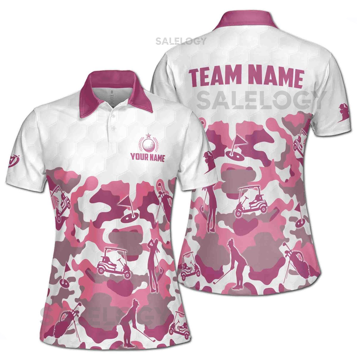 Custom Name Team Name Pink Camouflage Pattern Golf Women39s Polo Shirt S-5XL_203