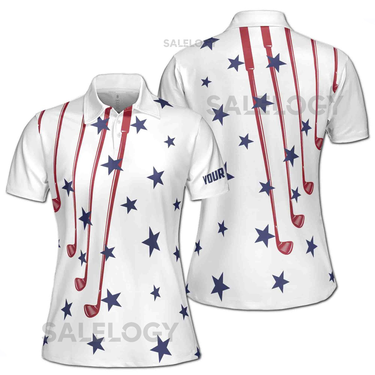 Custom Name White Golf American Flag 4th July Women39s Polo Shirt S-5XL_218