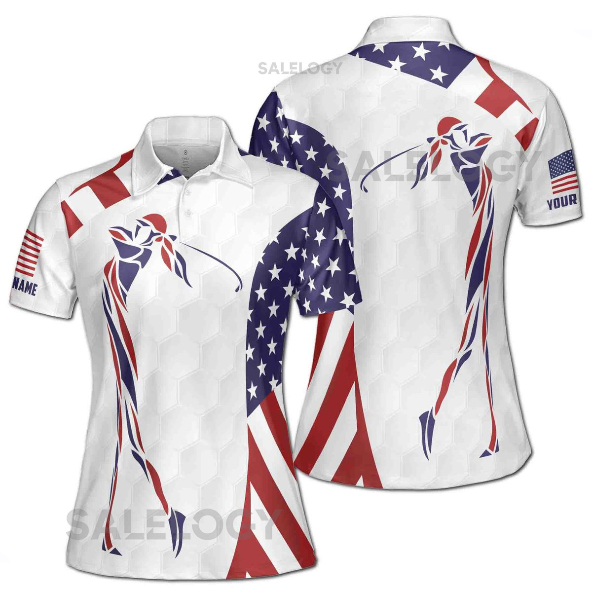 Custom Name White American Flag Patriot Golf Women39s Polo Shirt S-5XL_217
