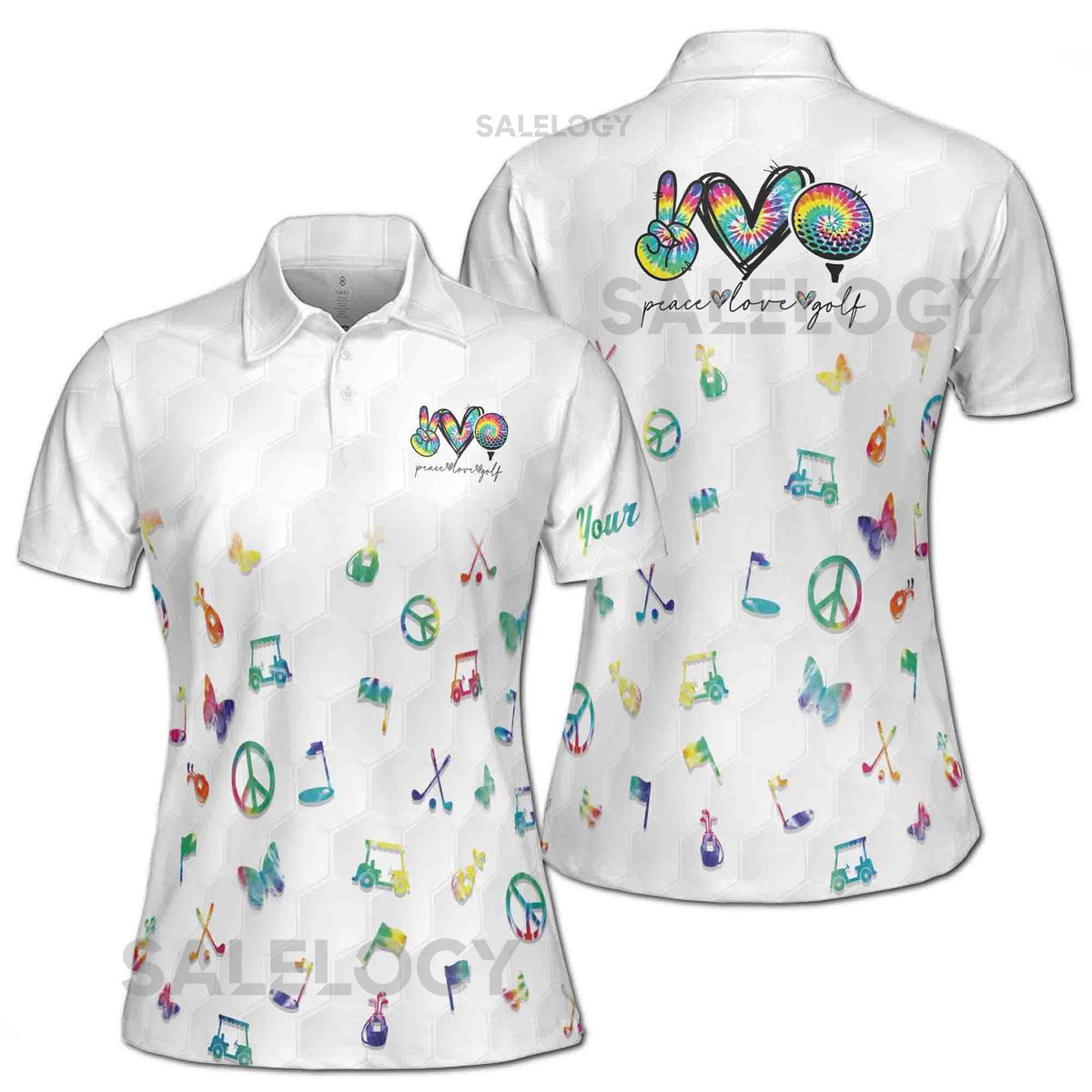 Custom Name Colorful Watercolor Peace Love Golf Women39s Polo Shirt S-5XL_62