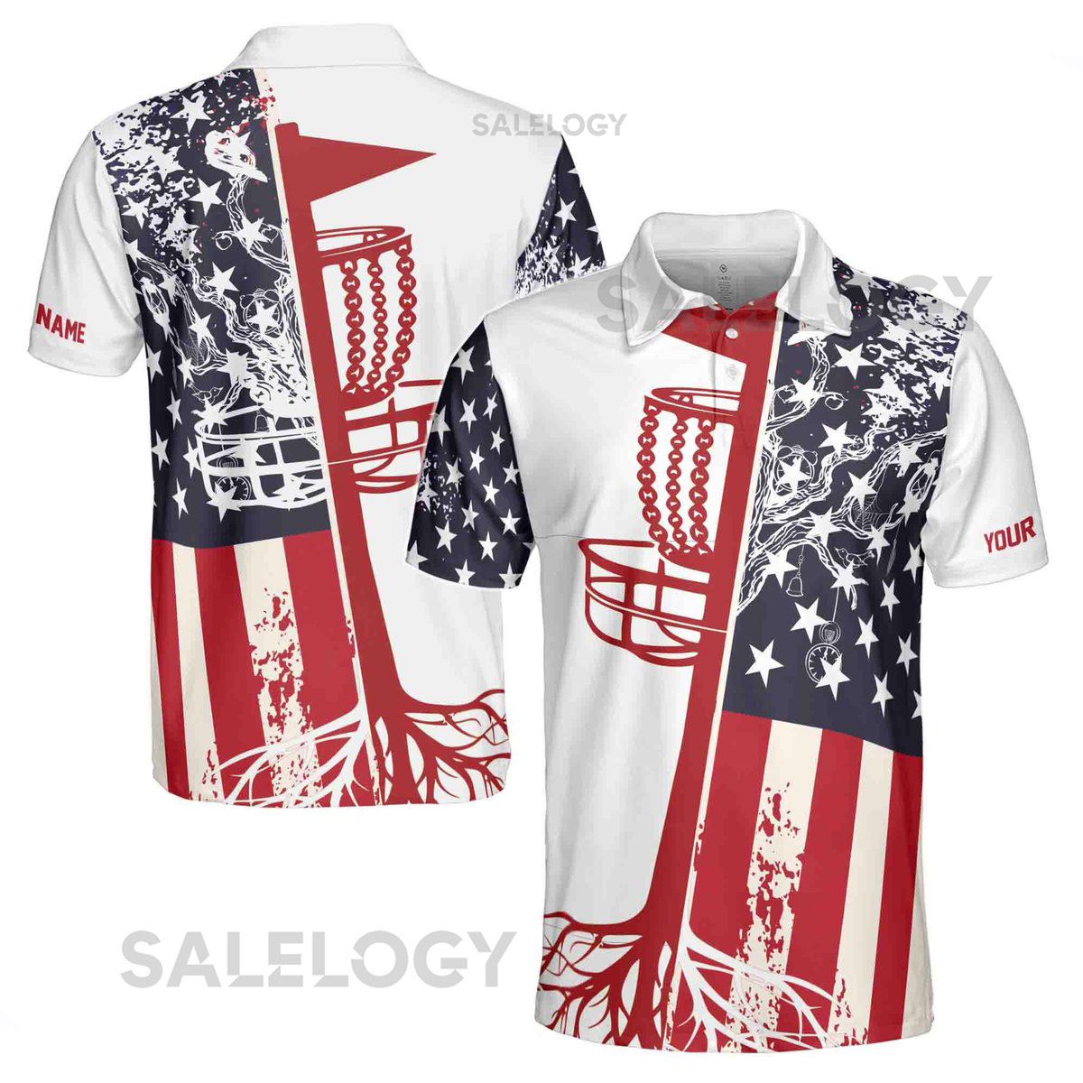 Funny Custom Name American Flag Discs Golf Blue Patriotic Men's Polo Shirt S-5XL_496