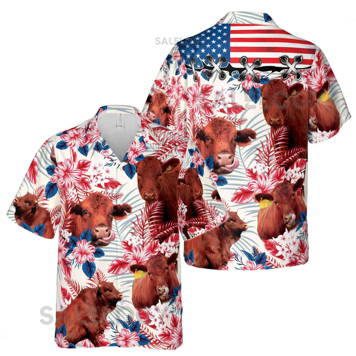 Red Angus Cattle Lovers American Flag Hawaiian Shirt S-5XL_60