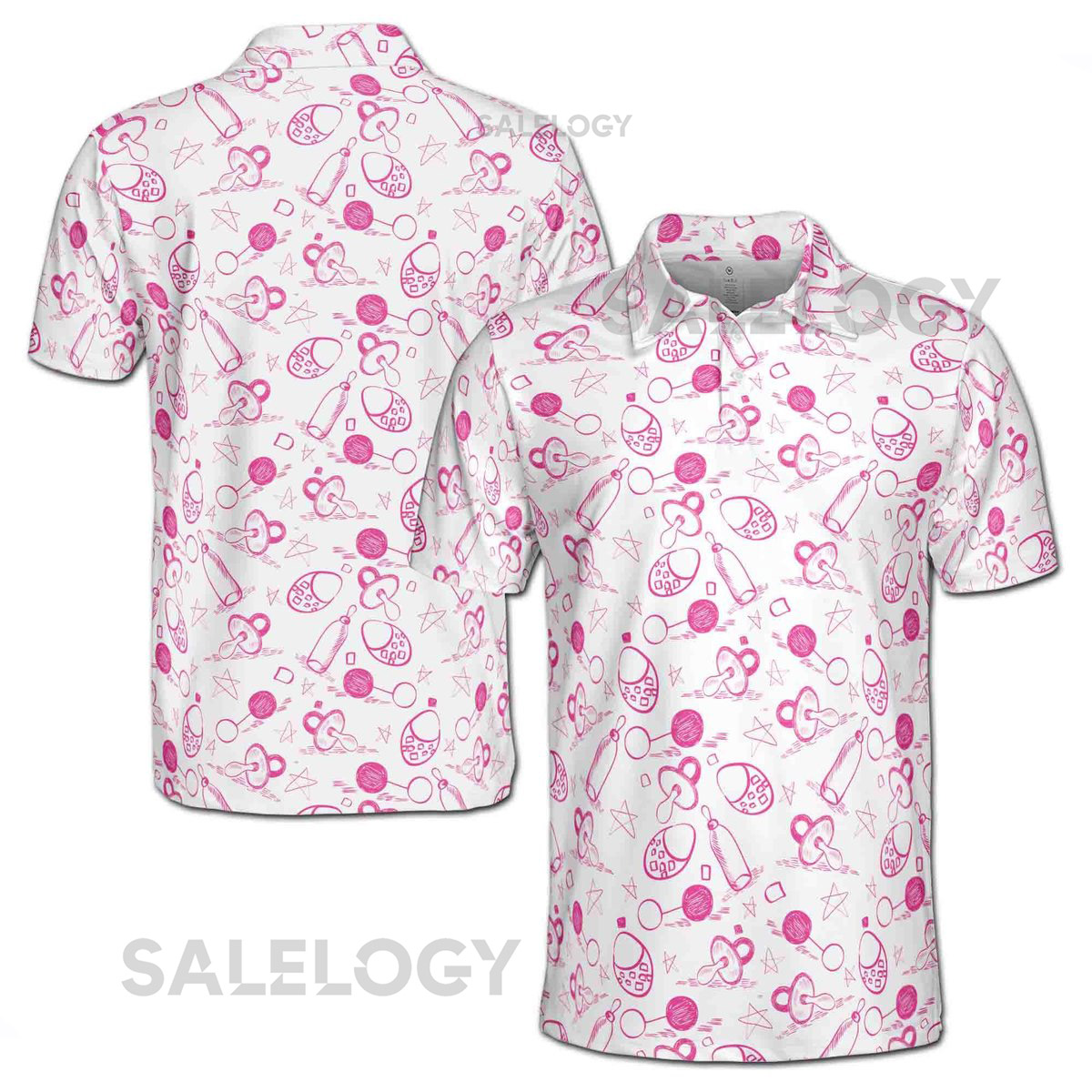 Funny Baby Pacifiers and Bottles Baby Reveal Day Men's Polo Shirt S-5XL_485