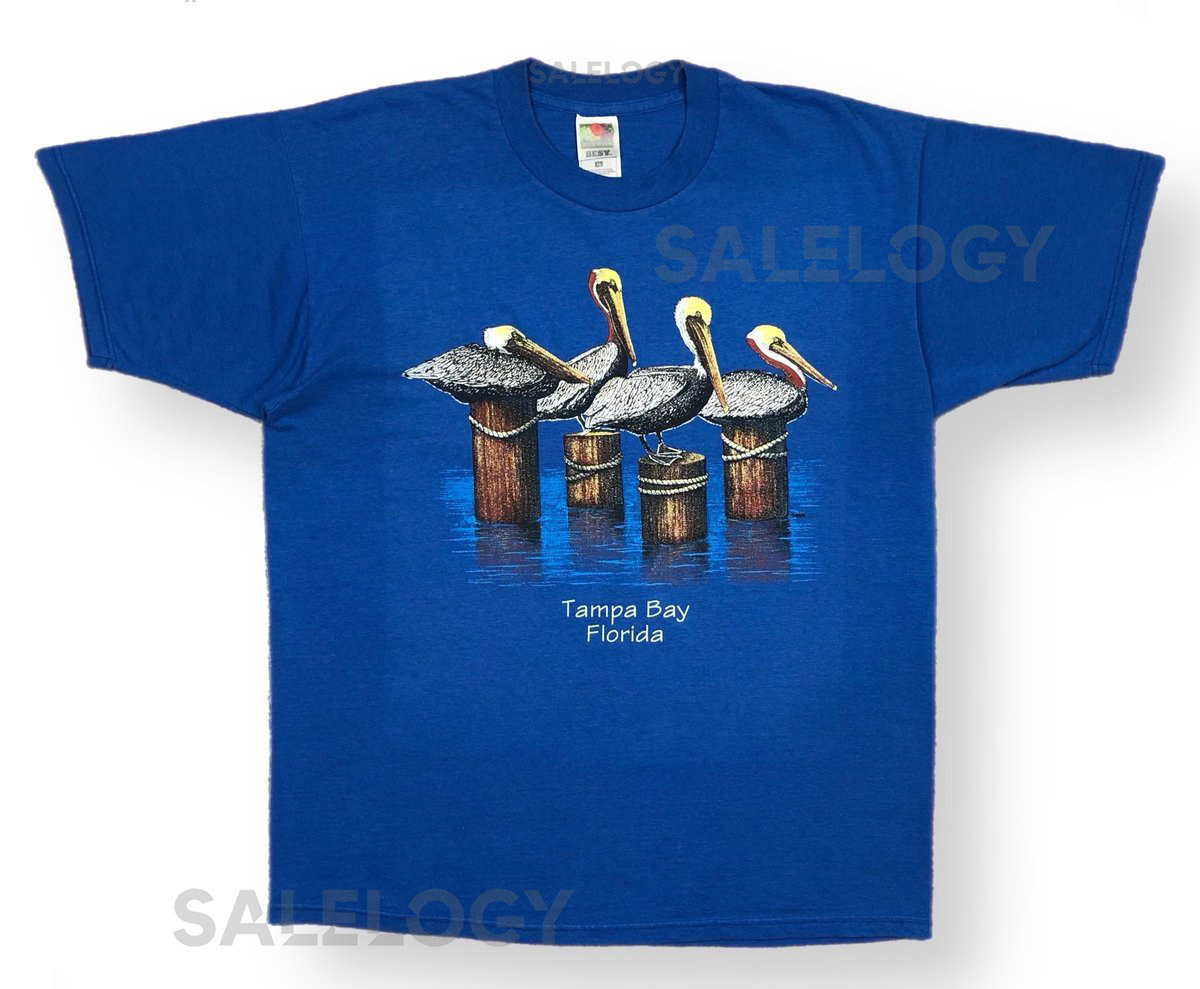 Vintage 90s Tampa Bay Florida Pelicans DestinationSouvenir Nature Graphic T-Shirt Size XL_443
