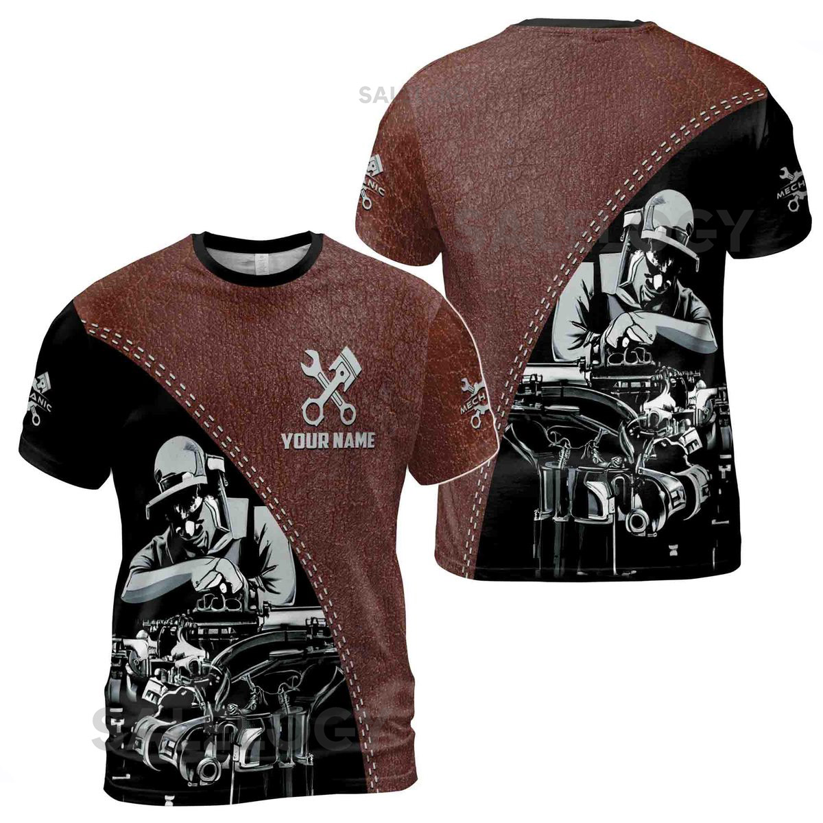 Customize Name Mechanic Tool Leather Grunge Dad Gift 3D T-Shirt S-5XL_148
