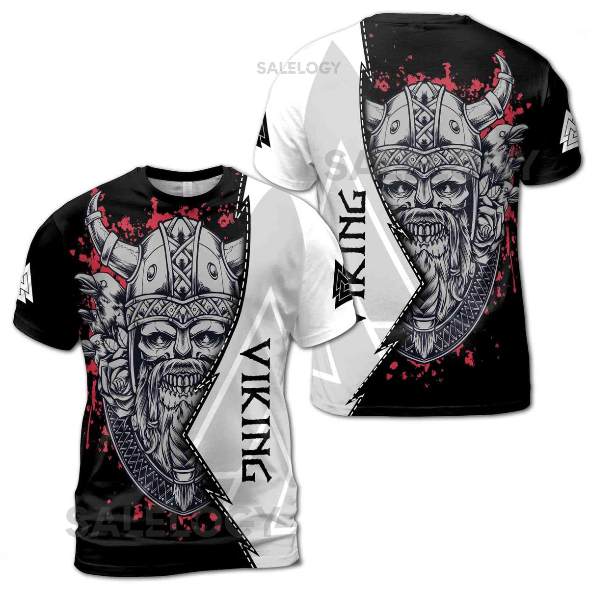 Viking Valhalla Skull Odin God Norse Mythology Tribal Pattern 3D T-Shirt S-5XL_266
