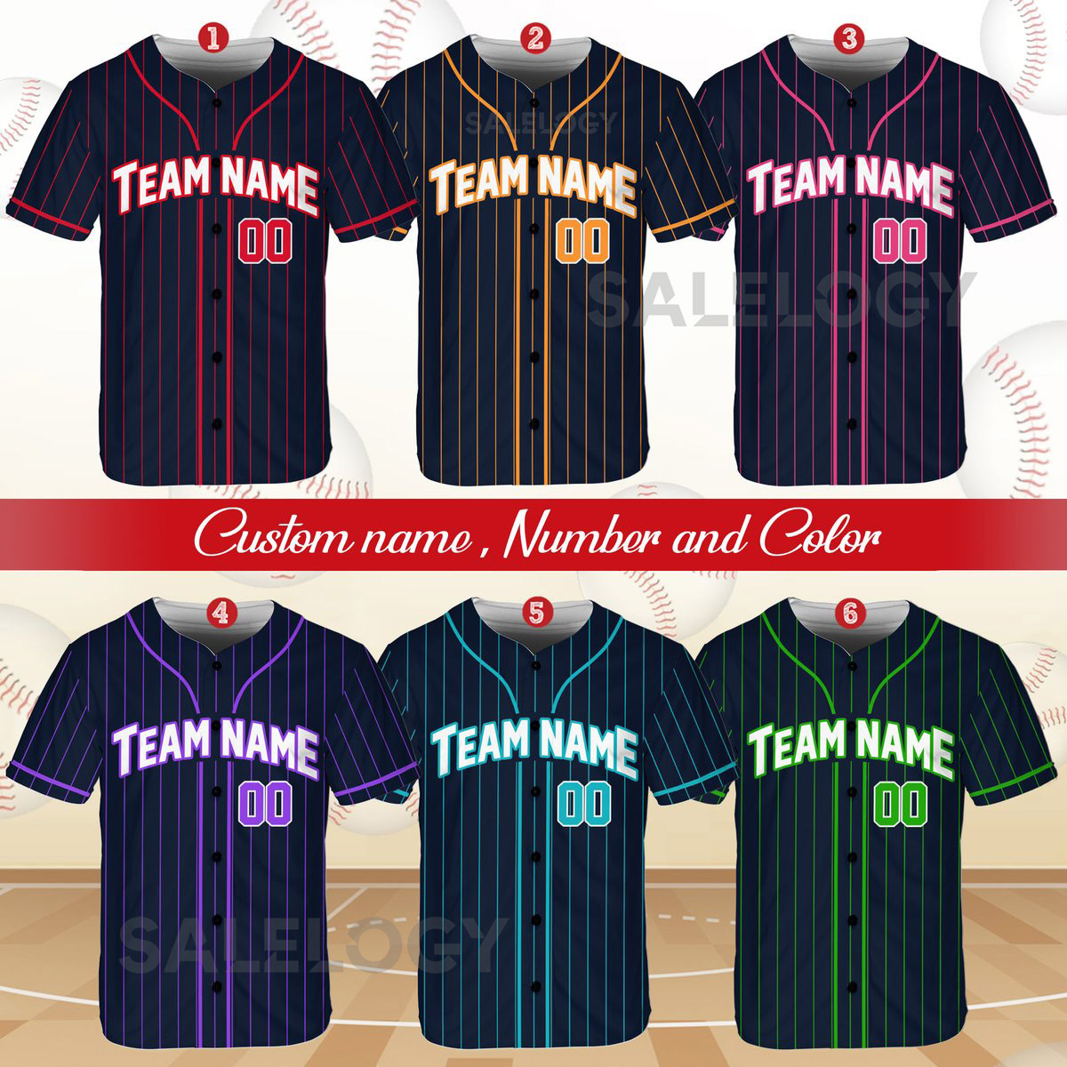Personalized Team Name And Number Pinstripe Baseball Jersey Custom Stripe Line Color Baseball Jersey Baseball Jersey Uniform Baseball Fans_618