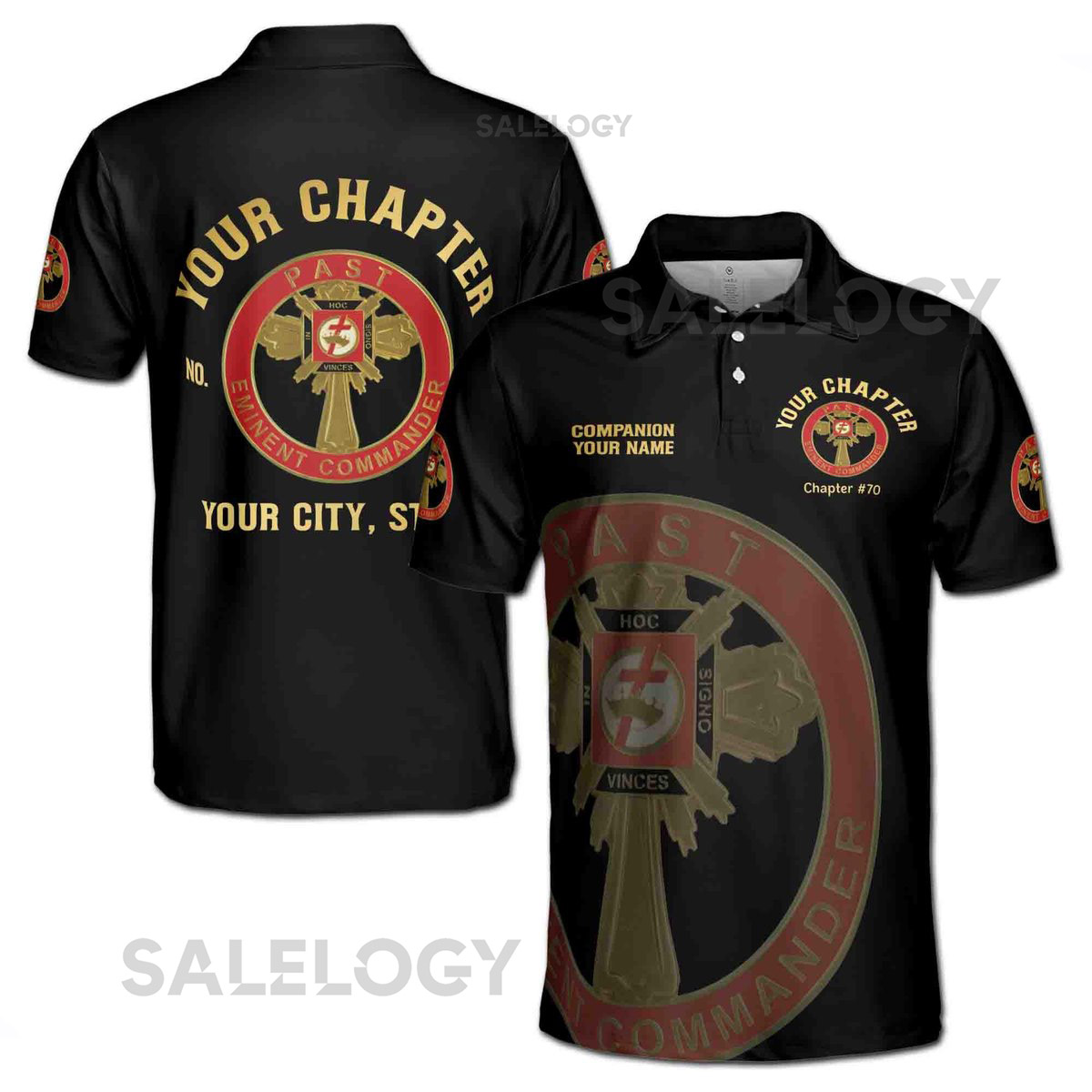 Customize Name Chapter Masonic Knights Templar Past Commander Freemasonry Men39s Polo Shirt S-5XL_263