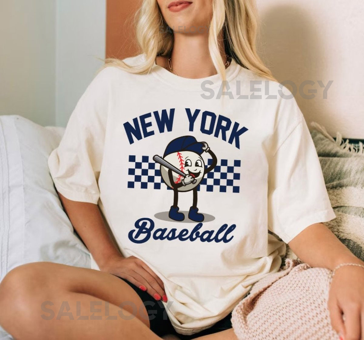 New York Baseball Smiling Funny Mascot Comfort Color Unisex Tshirt New York Baseball Gameday Retro Style Shirt NYC Sports Tee For Her_657