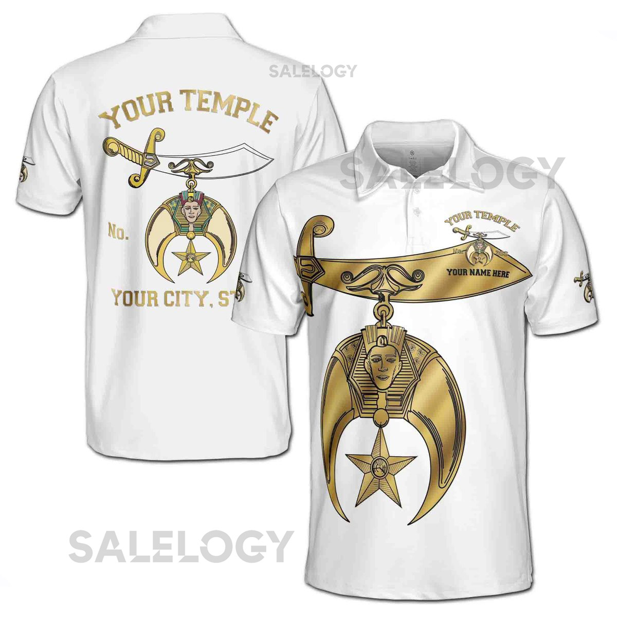 Custom Name Temple Name Noble Ancient Shriners Emblem Men39s Polo Shirt S-5XL_208