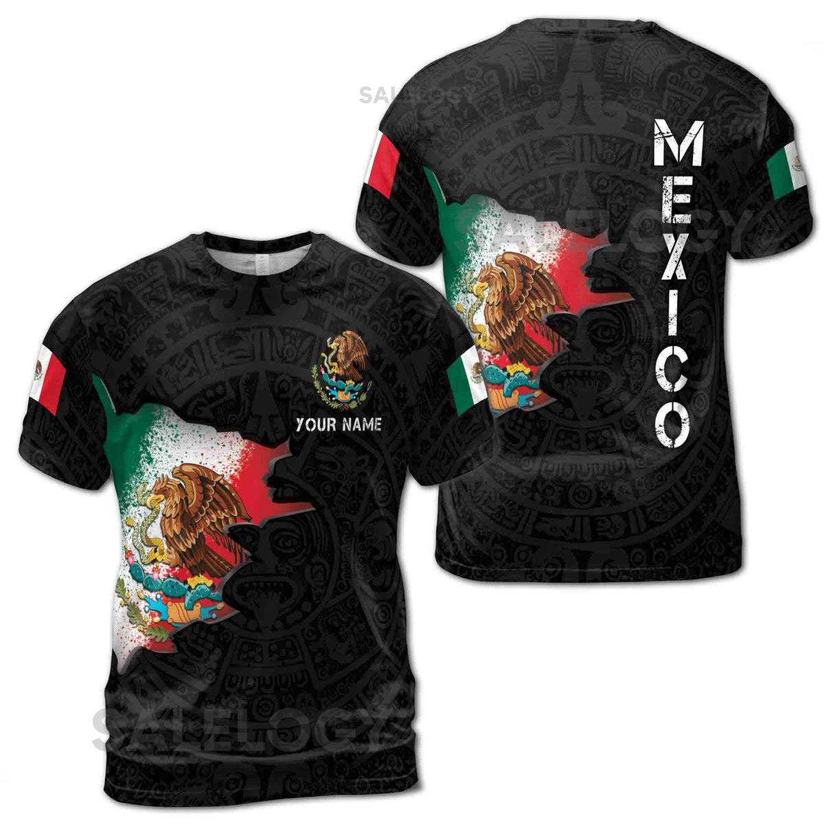 Custom Name Mexico Coat Of Arms Dark Grunge Gift Men39s T-shirt S-5XL_67