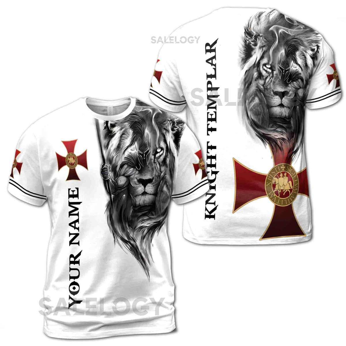 Custom Name Religious Lion Knight Templar Jesus Christ 3D T-Shirt S-5XL_98
