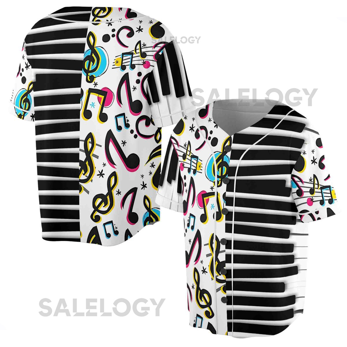 Funny Piano Ivory Colorful Music Notes Baseball Jersey S-5XL_70