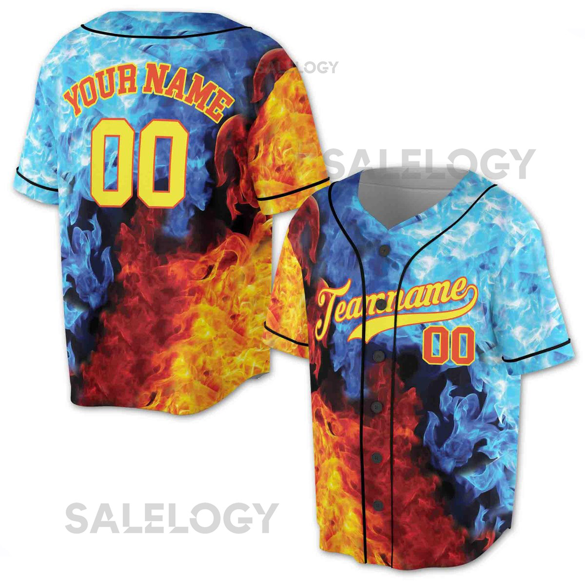 Personalized Opposing Flame Red and Blue Baseball Jersey S-5XL_99