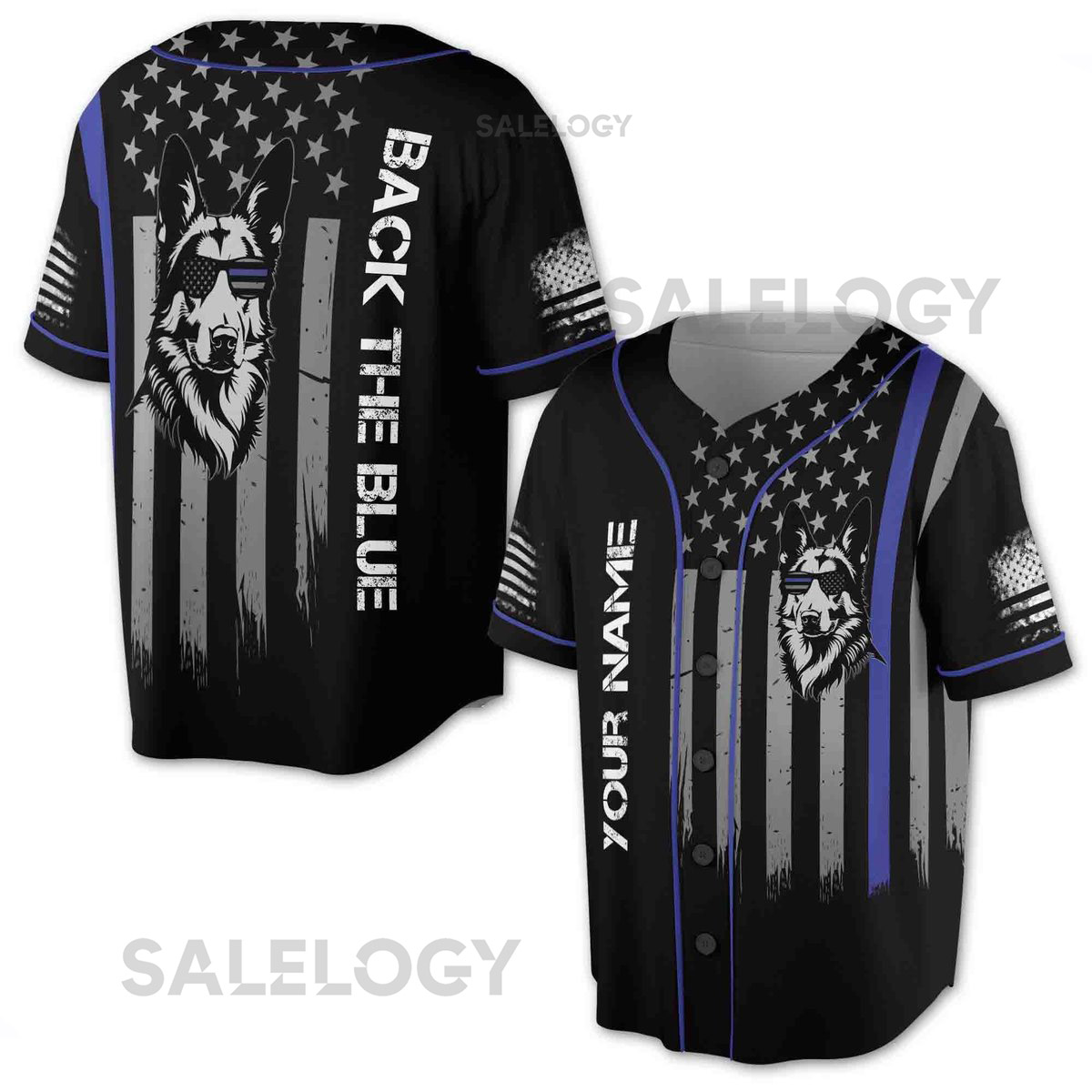 Custom Name Back The Blue America Flag Grunge Baseball Jersey S-5XL_7