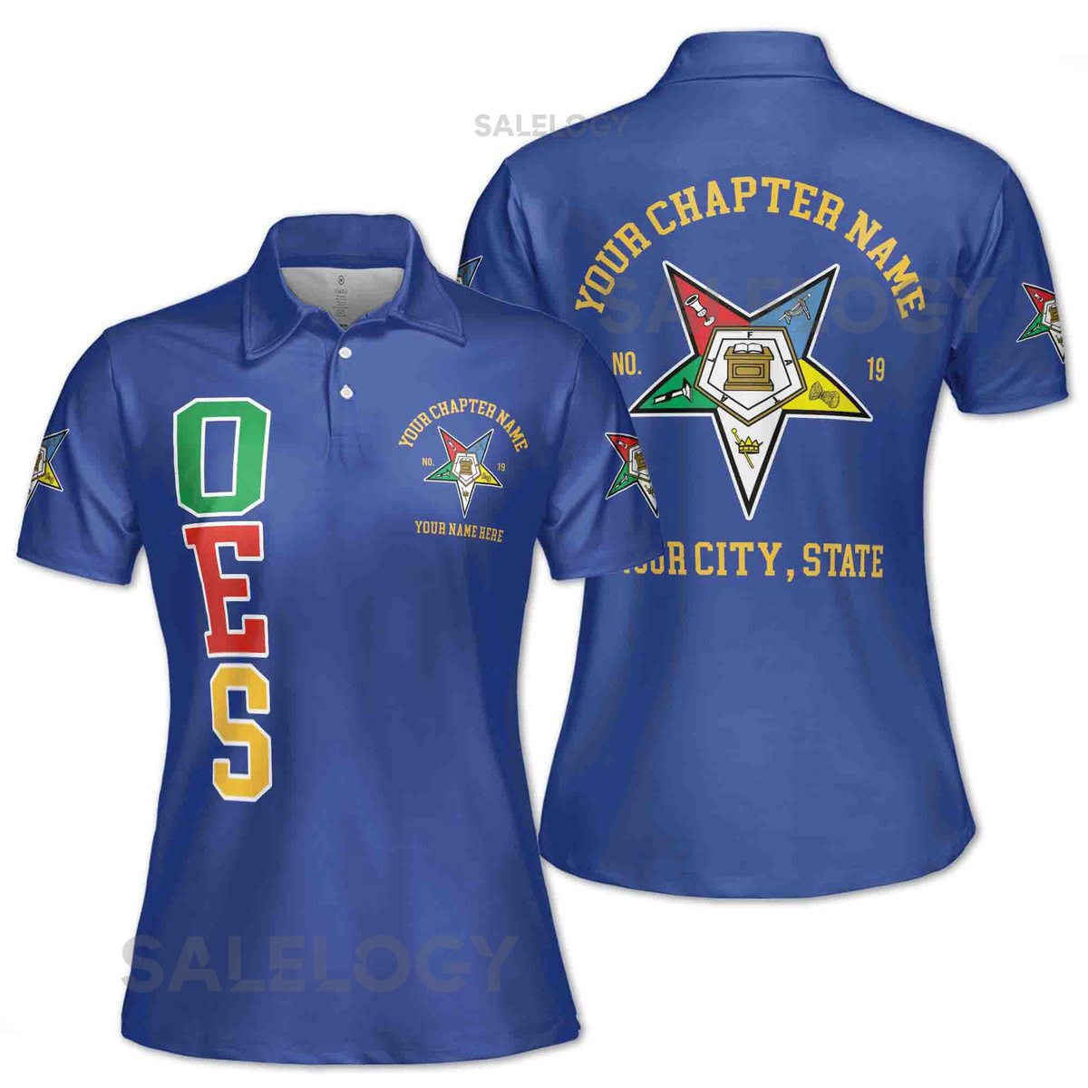 Customize Order of the Eastern Star OES Pentagon Down AFAM Women39s Polo Shirt S-5XL_375