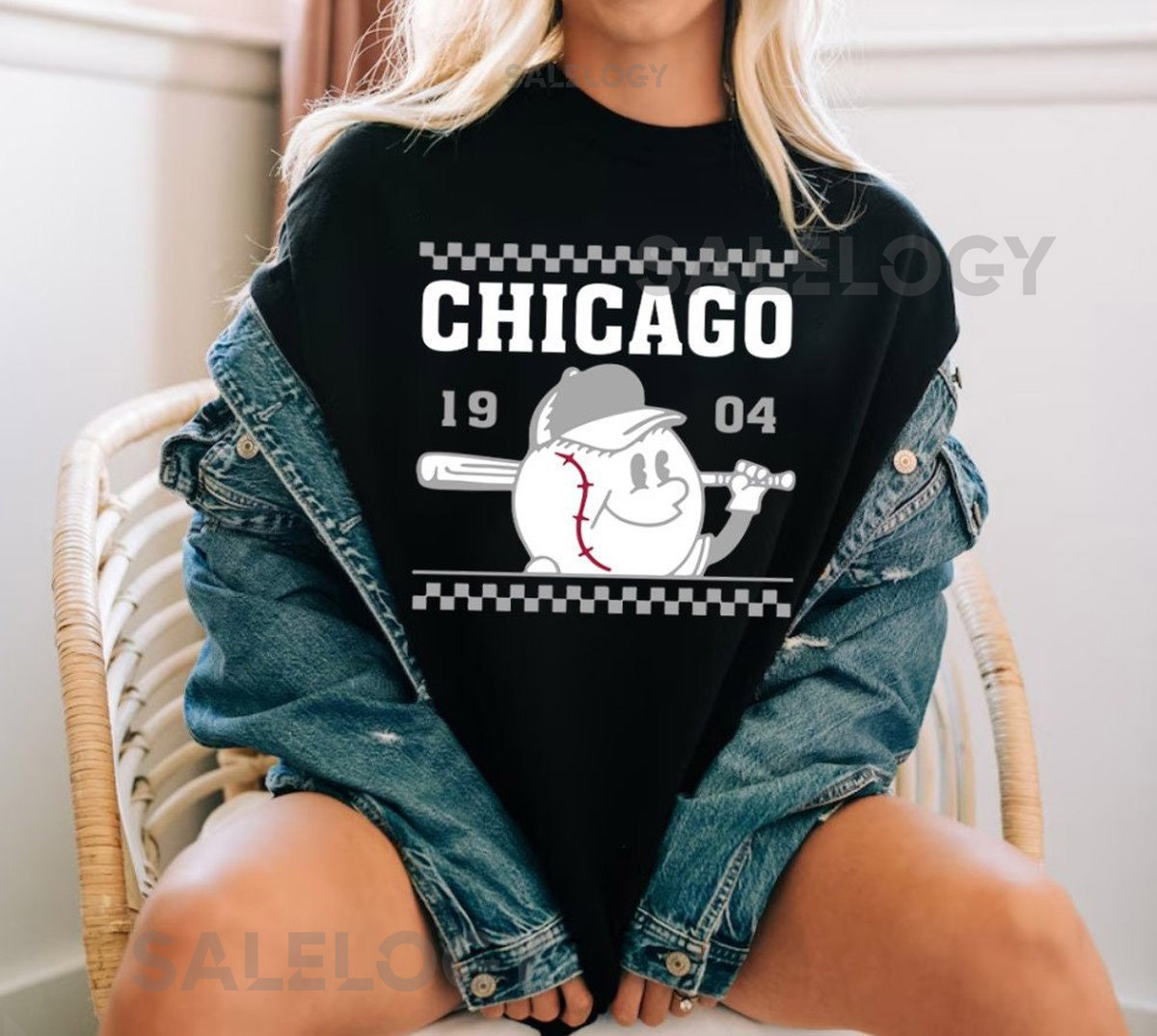 Chicago Baseball Vintage Cute Mascot Est 1904 Comfort Color Black Tshirt Chicago Baseball Gameday Retro 90s Shirt Chicago Sports Shirt_172