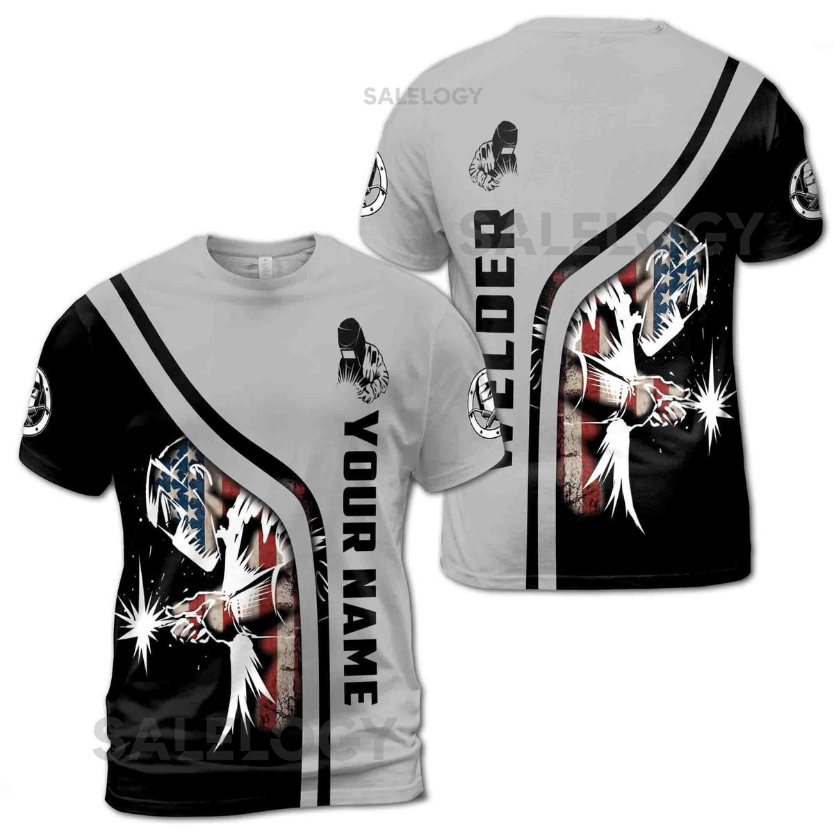Custom Name American Welder Grunge Welding Gift Men39s T-shirt S-5XL_12