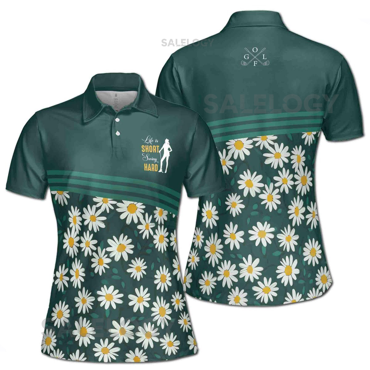 Life is Short Swing Hard Flower Daisy Golfer Women's Polo Shirt S-5XL_515