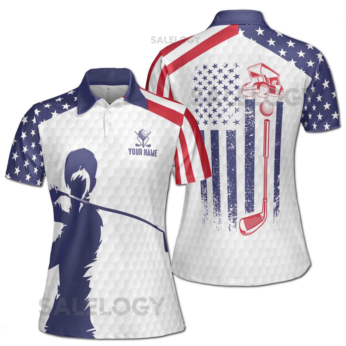 Custom Name Patriotic American Lady Golfer Women39s Polo Shirt S-5XL_141