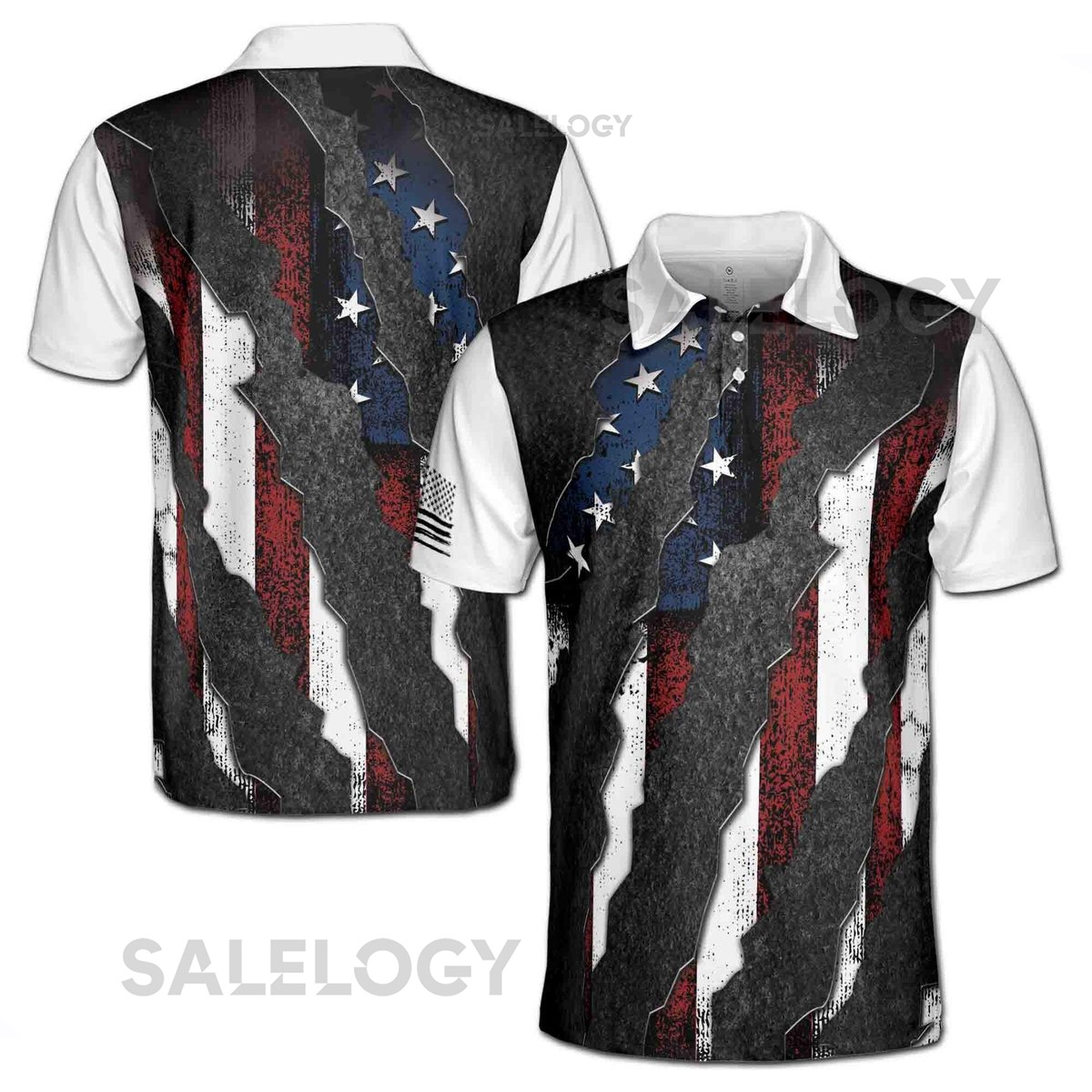 Grunge America Flag USA Patriotic Men's Polo Shirt S-5XL_510