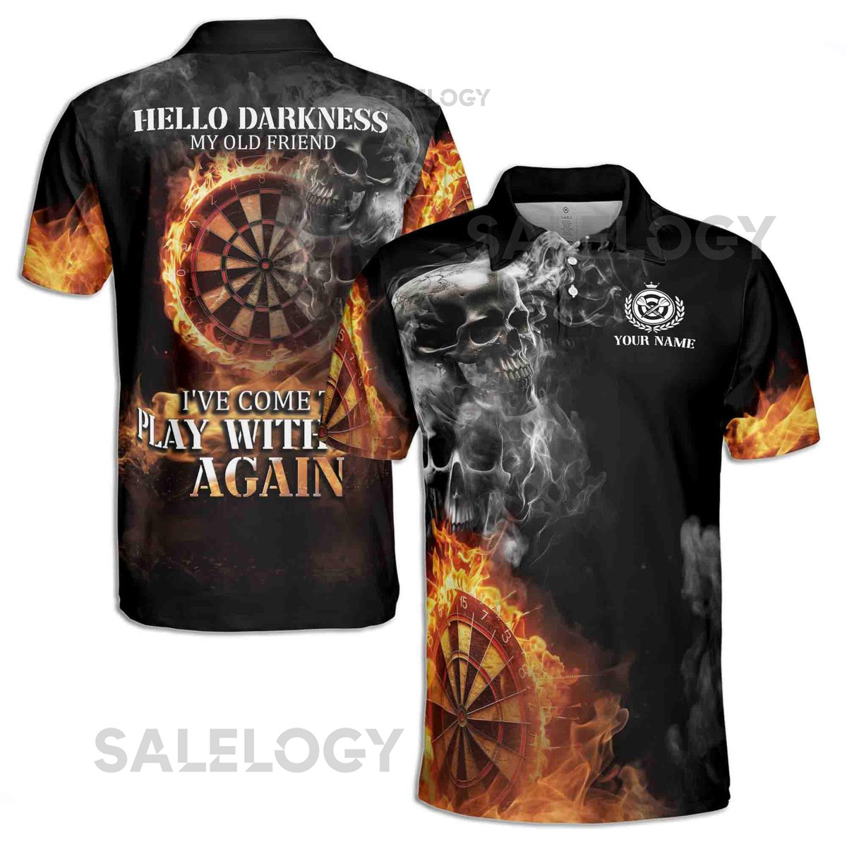 Custom Name Hello Darkness My Old Friend Skull Dart Men39s Polo Shirt S-5XL_108