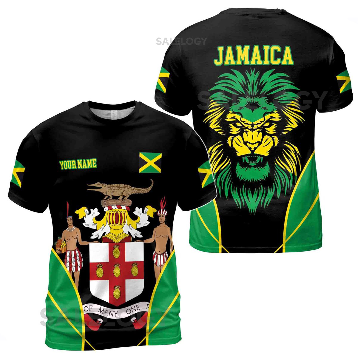 Custom Name Patroitic Jamaica Flag Jamaica Lion Men39s T-shirt S-5XL_85