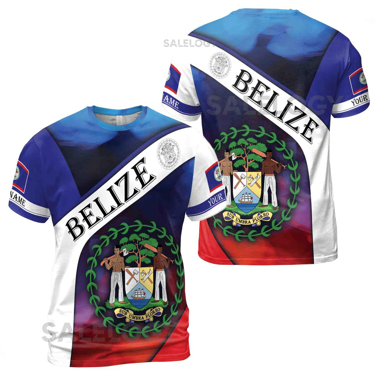 Custom Name Belize Coat Of Arms Patriotic Men39s T-shirt S-5XL_19