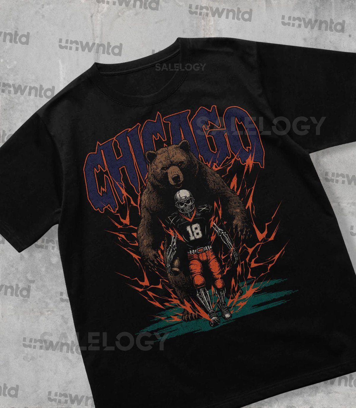 Chicago Football Skeleton Graphic Tee - Vintage Bears Shirt_468