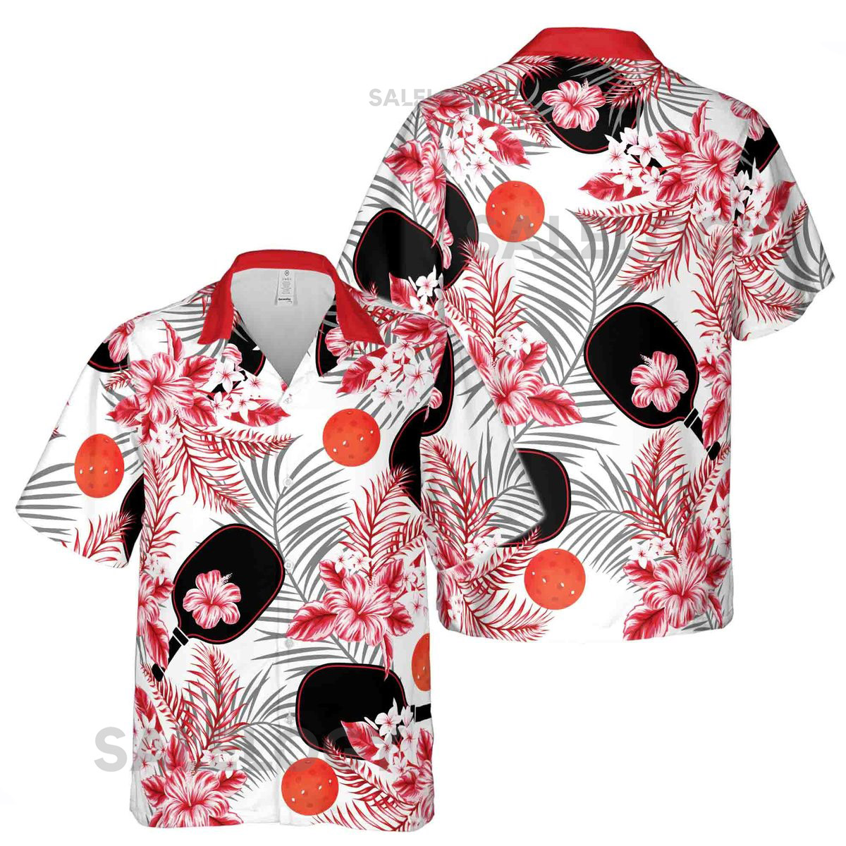 Aloha Red Tropical Flower With Pickleball Hawaiian Shirt S-5XL_1