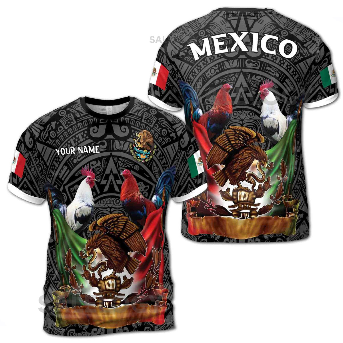 Custom Name Mexico Tattoo Tribal Mexico Coat of Arms Men39s T-shirt S-5XL_70