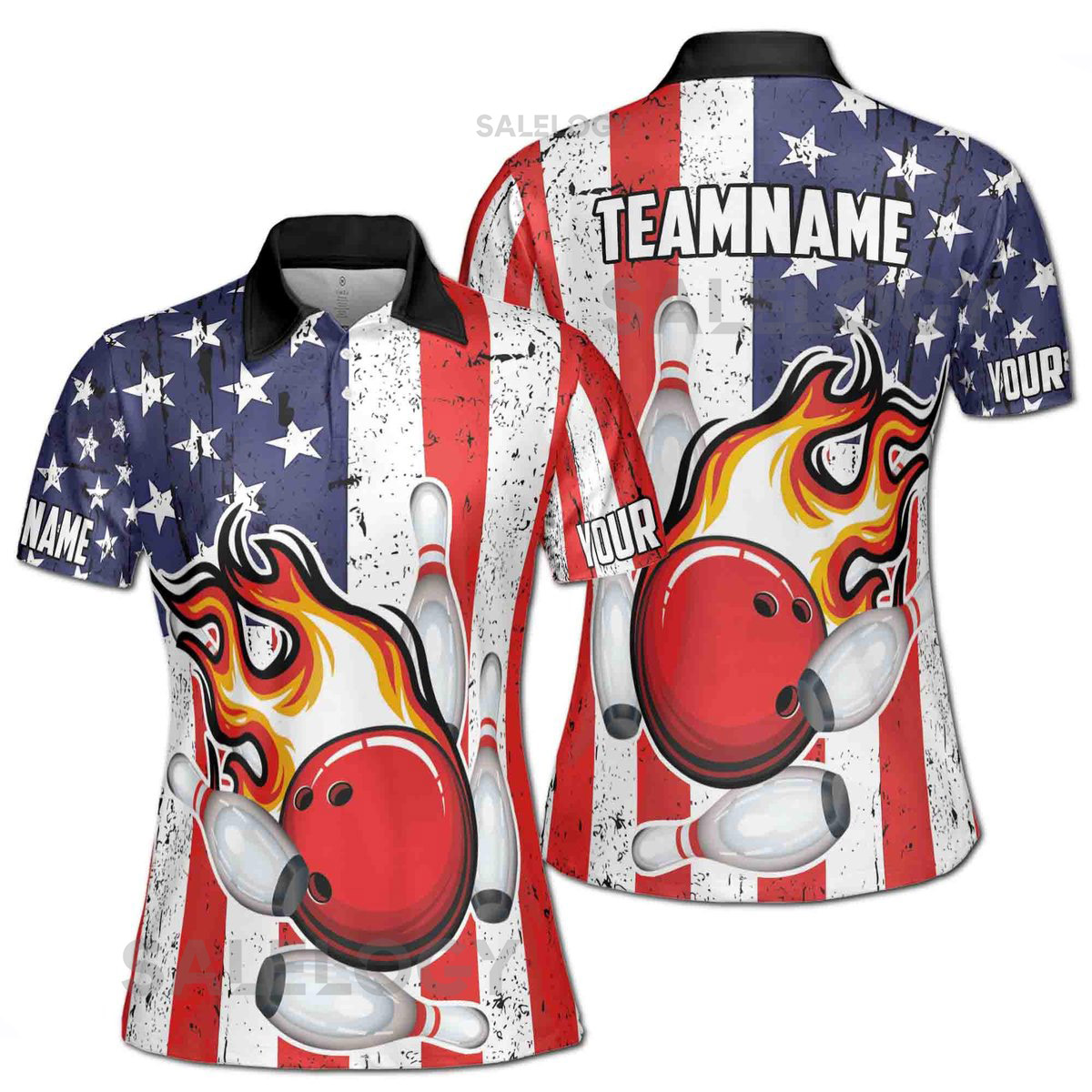 Personalized Patriotic American Bowling Player Women's Polo Shirt S-5XL_589