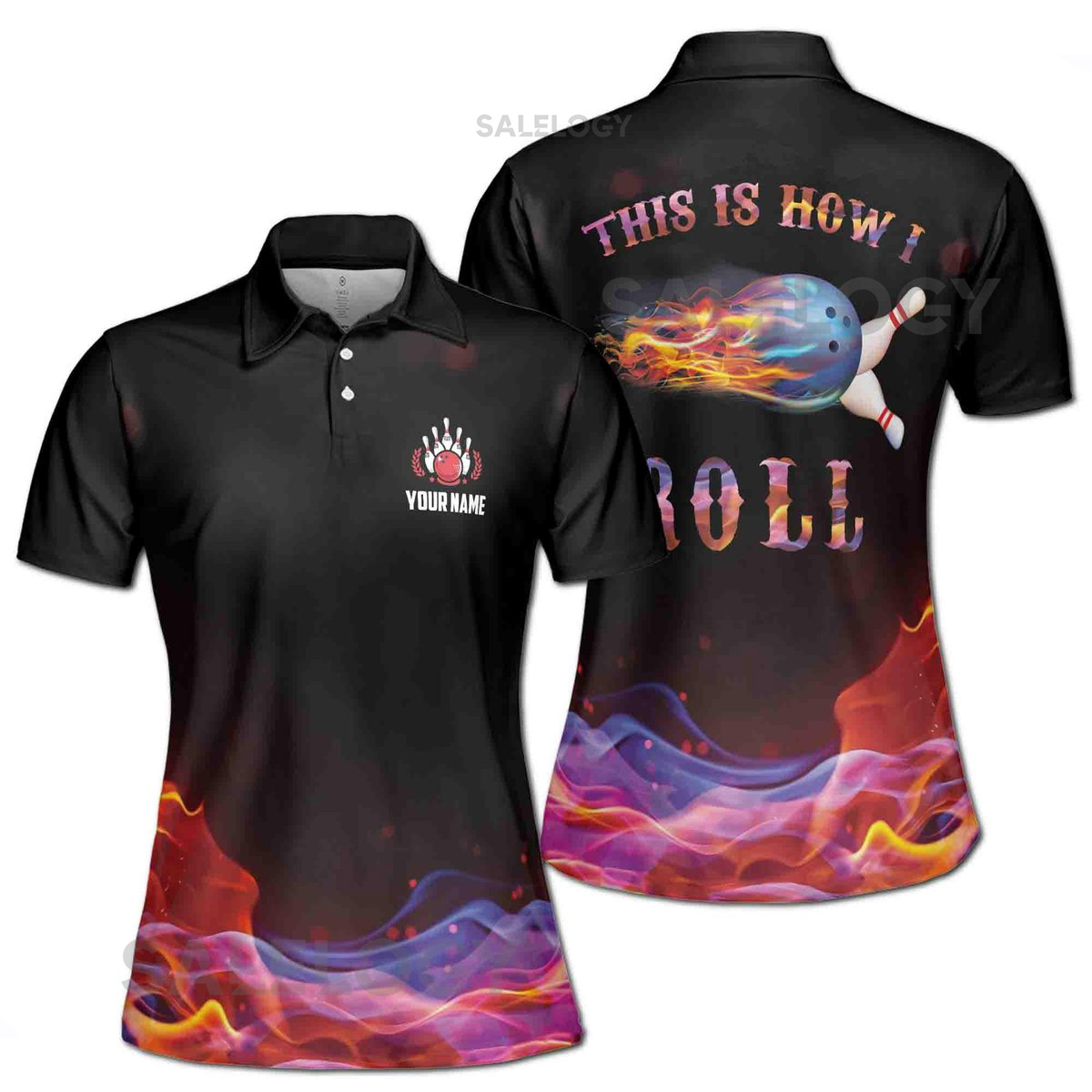Custom Name Bowling Polo Shirt Passion On Flame Women39s Athletic Wear_53