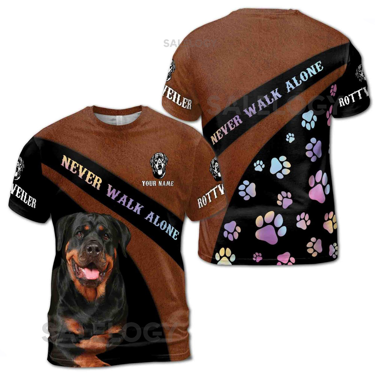 Custom Name Rottweiler Friend Never Walk Alone Gift Men39s T-shirt S-5XL_100