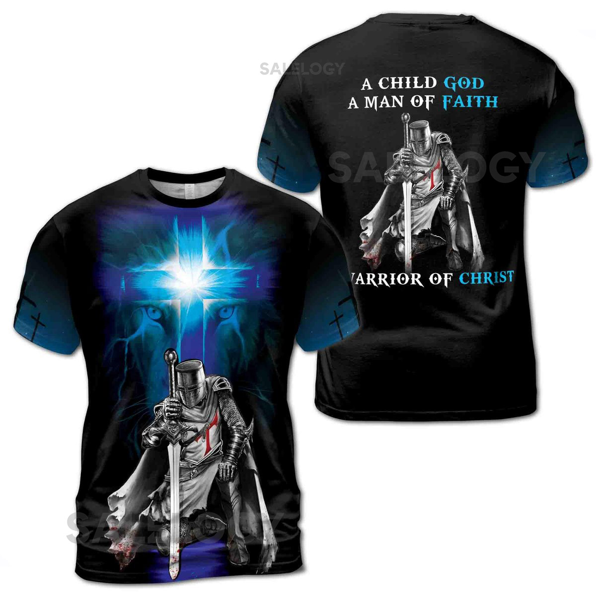 Warrior Of Christ A Man Of Faith Blue Grunge Knight Templar Men39s T-Shirt S-5XL_267
