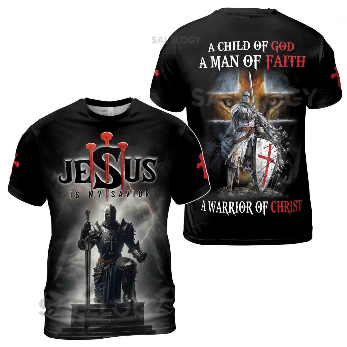 Jesus Is My Savior Knight Of Christ Grunge Men39s T-Shirt S-5XL_214